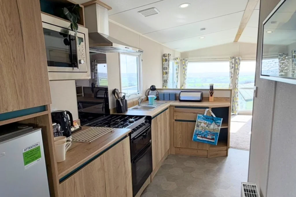 holiday caravan kitchen tamar view