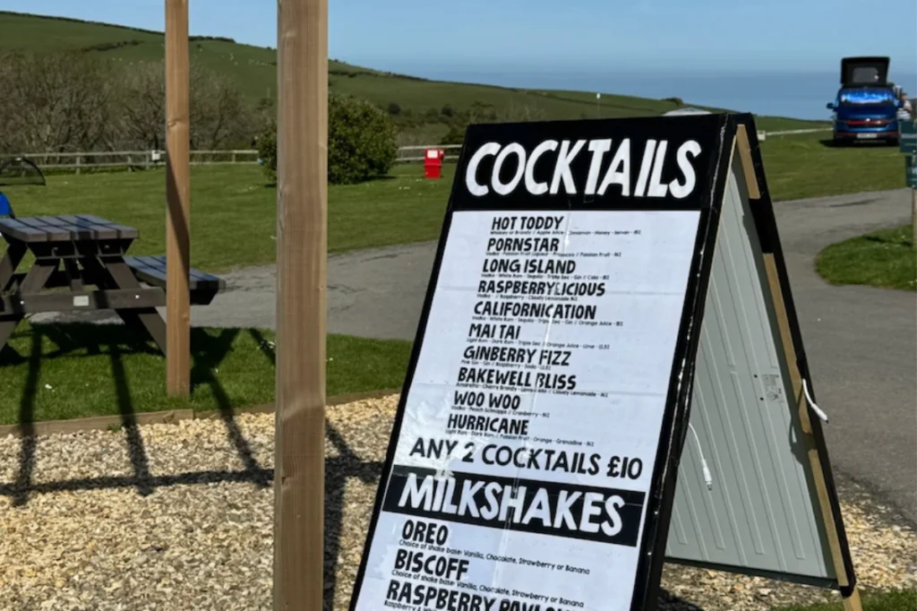 Cocktail menu at Lynmouth Holiday Retreat